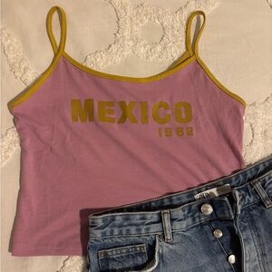 Pink Cami Tank with Yellow Hem
